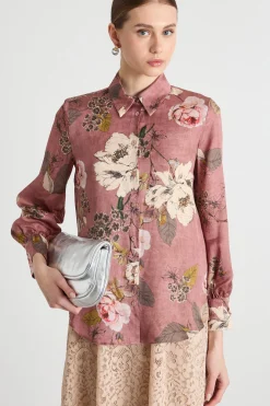Blusa in raso stampato - Rosa