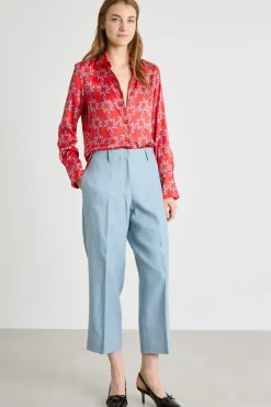 Blusa in raso stampato - Rosso Azzurro