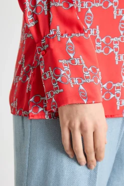 Blusa in raso stampato - Rosso Azzurro