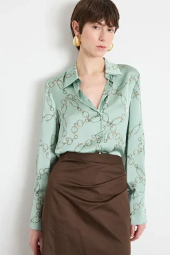 Blusa in raso stampato - Verde