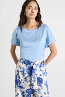 Blusa in raso stretch - Azzurro
