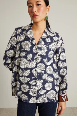 Blusa in seta - Blu Bianco