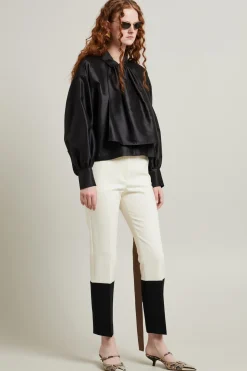 Blusa in shantung con bavoletta - Nero
