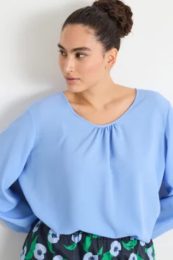 Blusa in tessuto fluido - Azzurro