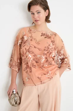 Blusa in tulle con ricamo - Rosa