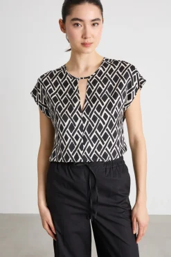 Blusa in twill a fantasia - Nero