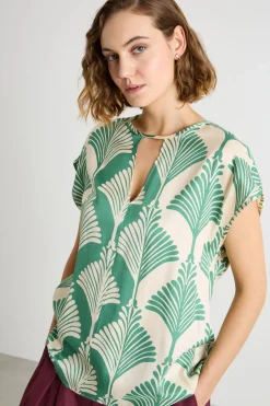 Blusa in twill a fantasia - Verde Avorio
