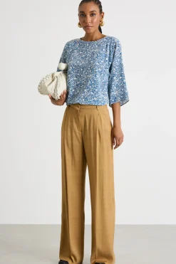 Blusa in twill - Azzurro Bianco