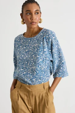 Blusa in twill - Azzurro Bianco