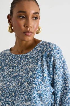 Blusa in twill - Azzurro Bianco