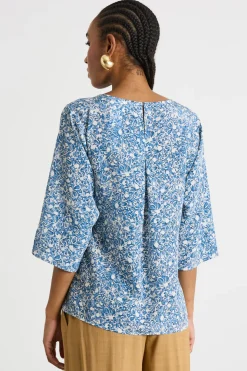 Blusa in twill - Azzurro Bianco