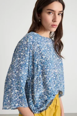Blusa in twill - Blu