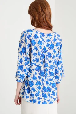 Blusa in twill - Blu Bianco