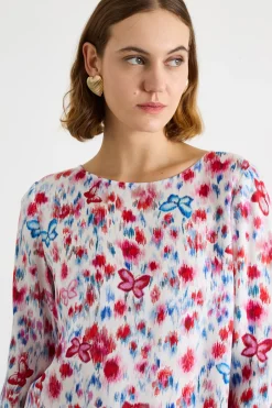 Blusa in twill di viscosa stampato - Bianco Rosso Blu