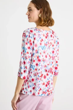 Blusa in twill di viscosa stampato - Bianco Rosso Blu