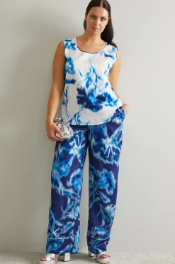 Blusa in twill stampata - Blu Azzurro Bianco