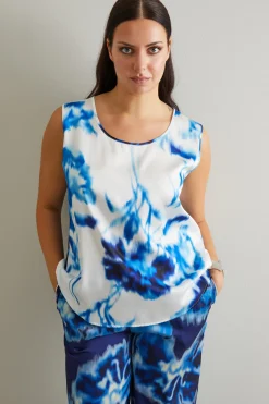 Blusa in twill stampata - Blu Azzurro Bianco