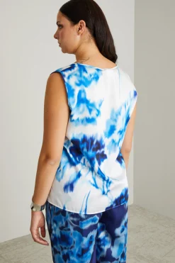 Blusa in twill stampata - Blu Azzurro Bianco