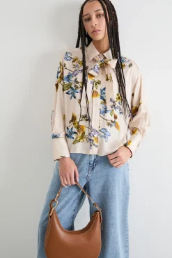 Blusa in twill stampato - Avorio