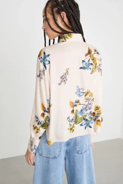 Blusa in twill stampato - Avorio