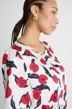Blusa in twill stampato - Bianco Rosso