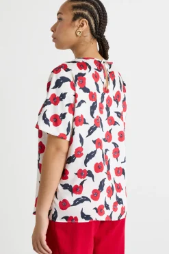 Blusa in twill stampato - Bianco Rosso