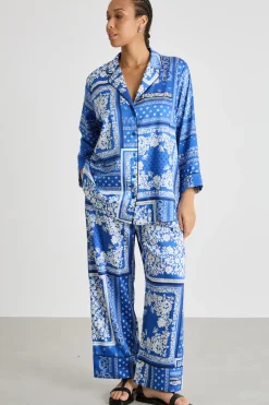 Blusa in twill stampato - Blu