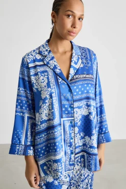 Blusa in twill stampato - Blu