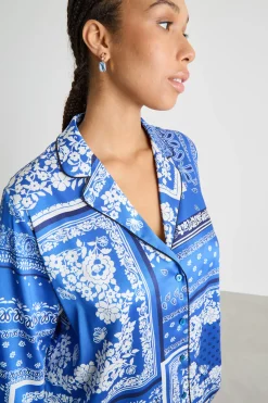 Blusa in twill stampato - Blu