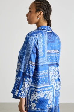 Blusa in twill stampato - Blu