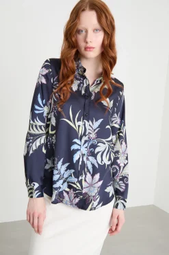 Blusa in twill stampato - Blu