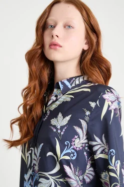 Blusa in twill stampato - Blu