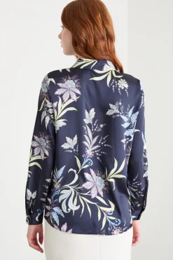 Blusa in twill stampato - Blu