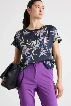 Blusa in twill stampato - Blu