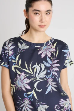 Blusa in twill stampato - Blu