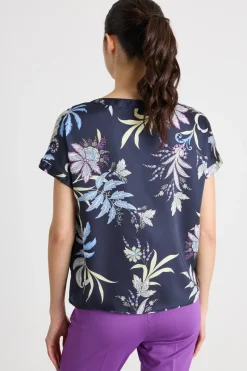 Blusa in twill stampato - Blu