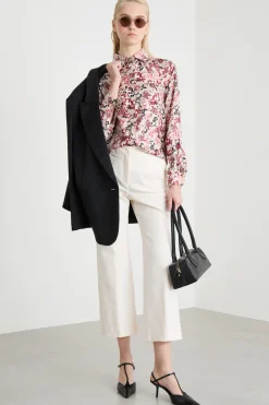 Blusa in twill stampato - Rosa Rosso Bianco