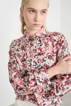 Blusa in twill stampato - Rosa Rosso Bianco