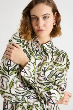 Blusa in twill stampato - Verde