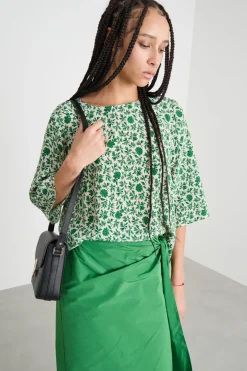 Blusa in twill - Verde Bianco