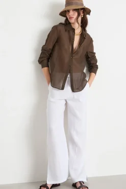 Blusa in voile - Marrone