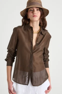 Blusa in voile - Marrone