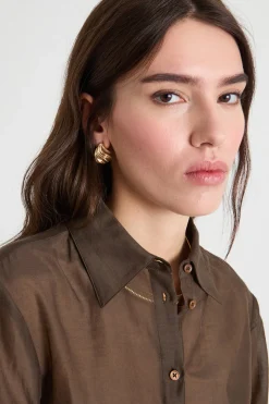 Blusa in voile - Marrone