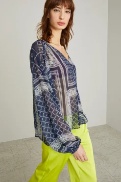 Blusa morbida in creponne - Blu