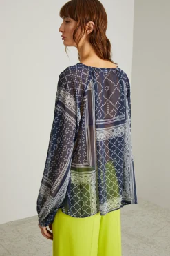 Blusa morbida in creponne - Blu