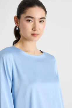 Blusa morbida in twill - Azzurro