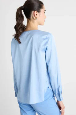 Blusa morbida in twill - Azzurro