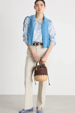 Blusa morbida in twill - Azzurro