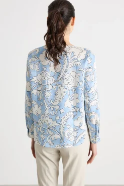 Blusa morbida in twill - Azzurro