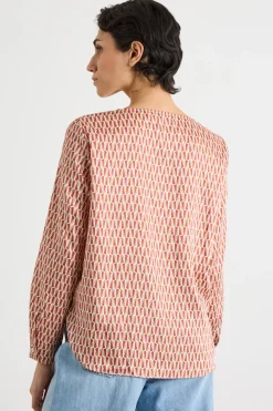 Blusa morbida in twill - Rosso Beige Bianco